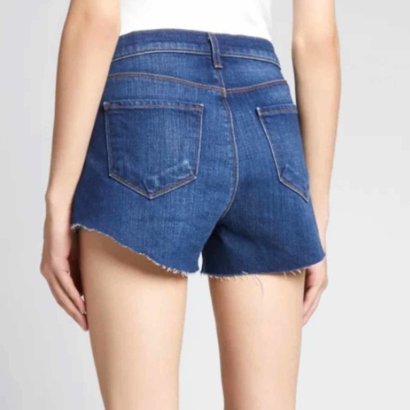 L’AGENCE Audrey Mid Rise Blue Denim Raw Hem Fray Short Size 25 - Picture 3 of 8